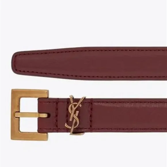 $610 Saint Laurent YSL Cassandre Leather Belt With Square Buckle in Red Sz 75cm Cassandre leather belt Saint Laurent Burgundy size 75 cm in  main image 2